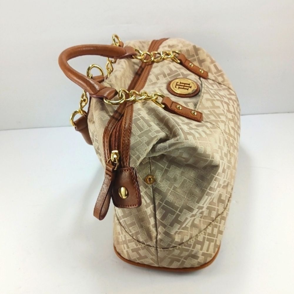 Tommy Hilfiger Beige Signature Logo Handbag Purse Satchel Top Canvas Exterior... - Picture 6 of 16